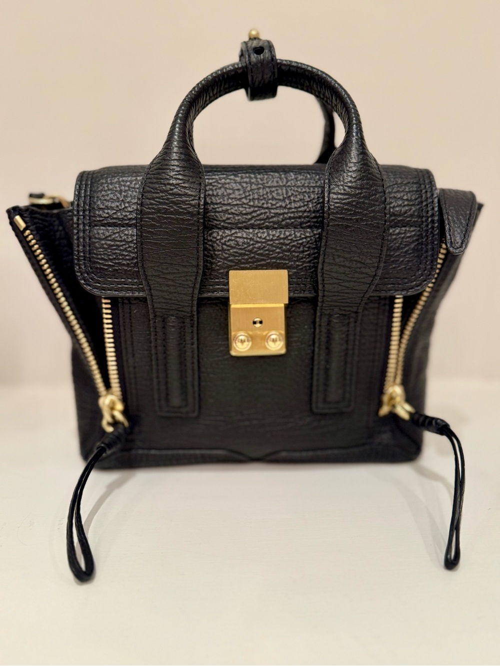 3.1 Phillip Lim Mini Pashli Black Leather Top-Handle Satchel with Gold Hardware